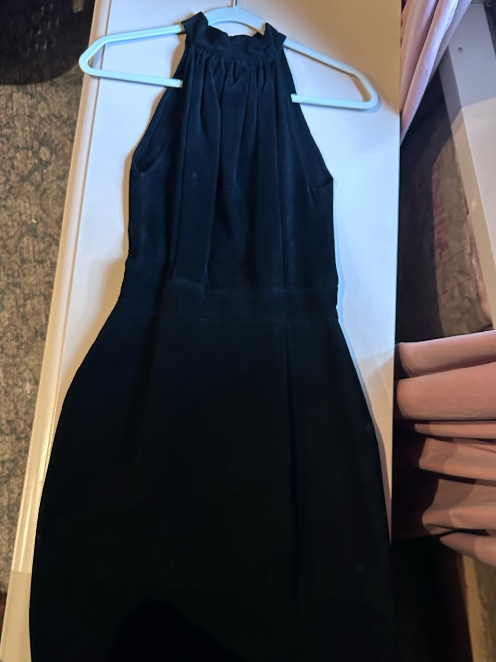 Vintage Contempo Casuals Genuine Black Suede Halter Dress-100% Leather